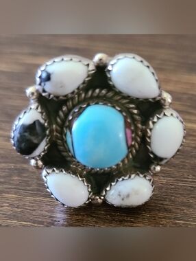 Turquoise Cotton Candy Center Stone W/ White Buffalo Statement Ring